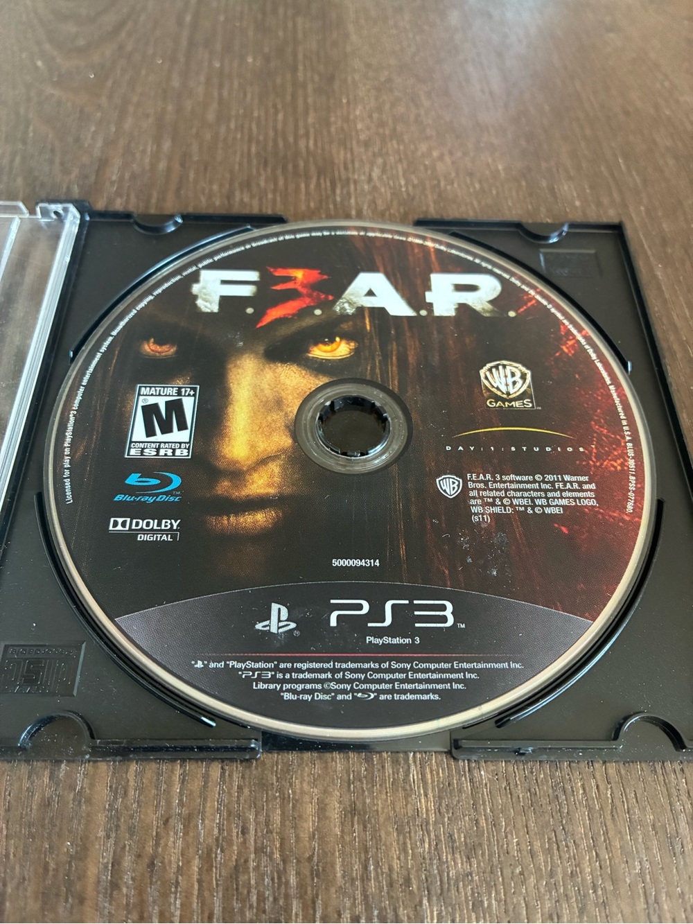 Sony PS3 F.E.A.R. 3 Game Disc - Black & Red Artwork